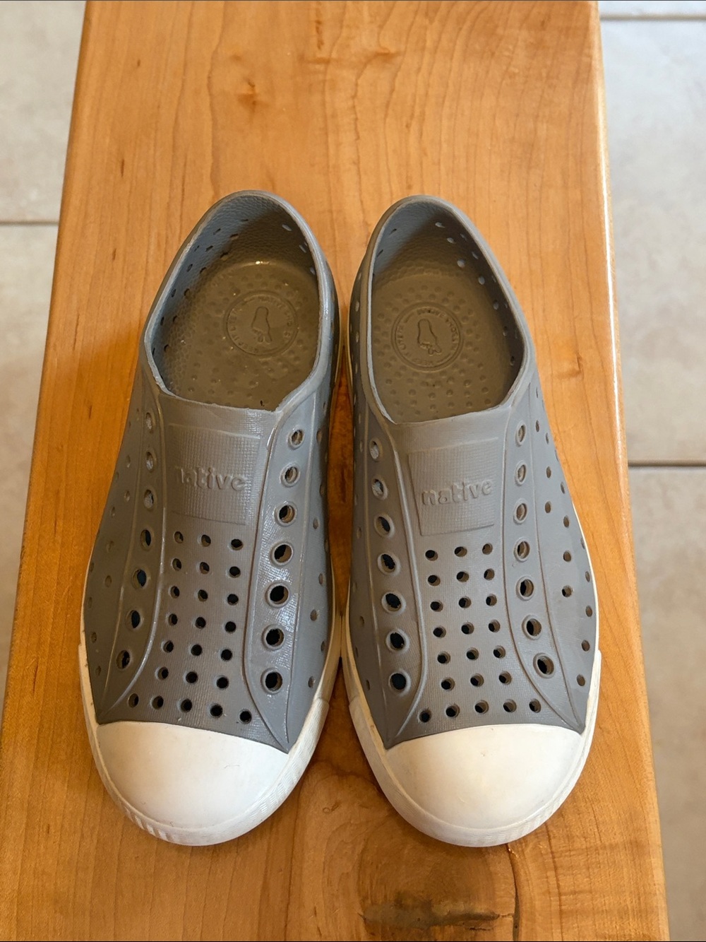 Native Jefferson Slip-On Sneakers in Gray with White Toe Caps